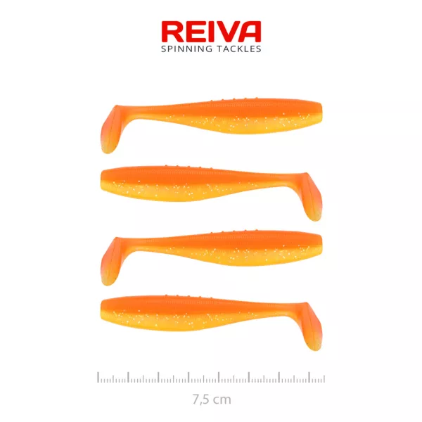Reiva Flacher Minnow Shad 7,5cm Glänzendes Orange Kunststoffköder 4 Stk.