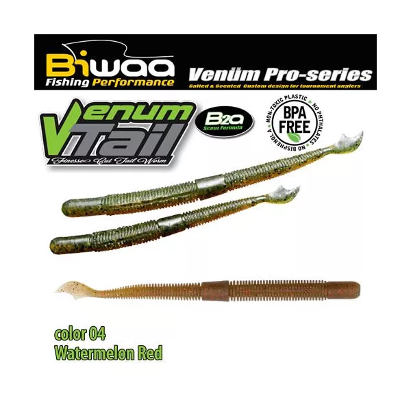 Biwaa Venum Tail 10cm 04 Watermelon Red Gummiköder 10 Stk.