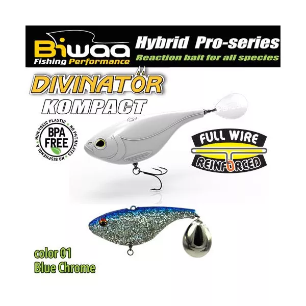 Biwaa Divinator Kompact 90 9cm 55gr 01 Blue Chrome Spinnertail 1Stk.