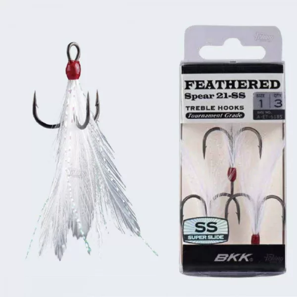 BKK Feathered Spear-21 SS 6 Öhr, mit Widerhaken, Weißer Drillingshaken 3 Stück