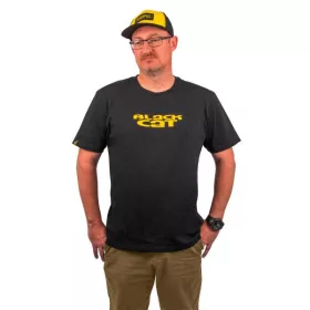 Black Cat Logo Schwarzes T-Shirt M