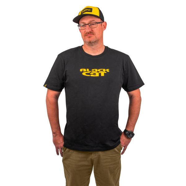 Black Cat Logo Schwarzes T-Shirt XL