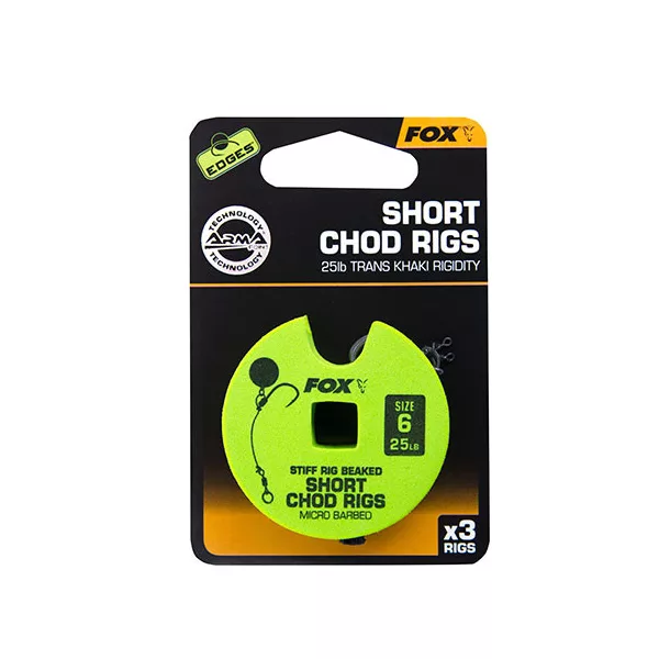 Fox 25lb, size 6 Short Chod Rig Barbed Vorgebundener Haken