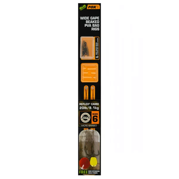 Fox EDGES™ Wide Gape Beaked PVA Bag Rigs 20lb Size 6 Brown & Green Vorgebundener Haken