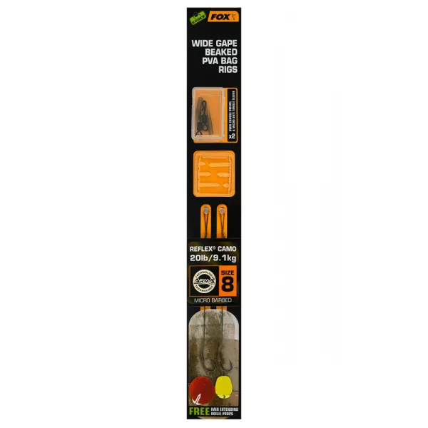 Fox EDGES™ Wide Gape Beaked PVA Bag Rigs 20lb Size 8 Brown & Green Vorgebundener Haken