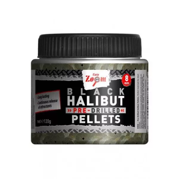 Carp Zoom CZ Schwarze vorgebohrte Halibut Hakenpellets, 15 mm, Halibut, 120 g