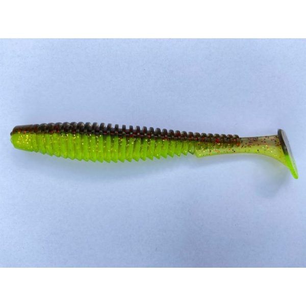 FISHUP U-Shad 10,16cm (8pcs.), #203 - Green Pumpkin/Flo Chartreuse Kunststoffköder