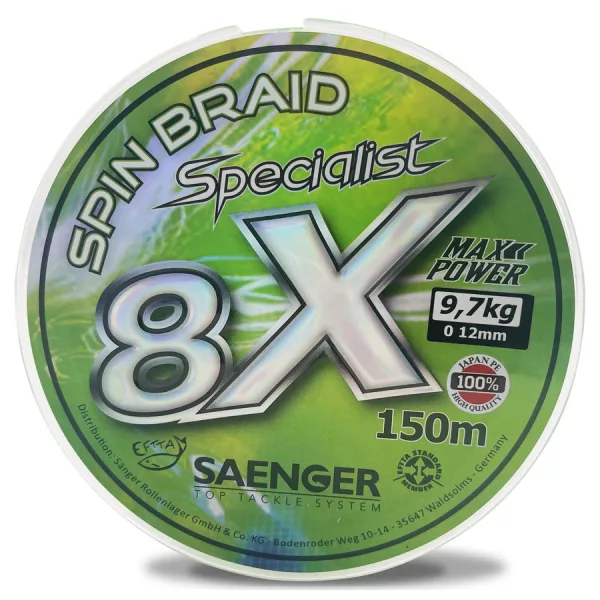 Saenger 8X Specialist Spin Braid Zöld 0,10mm 150m Fonott Főzsinór