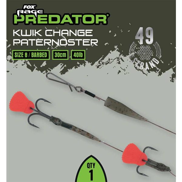 Fox Rage Predator Kwik Change Paternoster Trace 30cm Stahlvorfach mit Drilling Größe 8