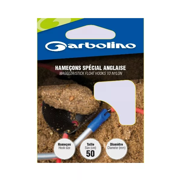 Garbolino Waggler/Stick Float Hooks To Nylon 16 Plättchen, mit Widerhaken Monofile Vorfachhaken 10 Stück