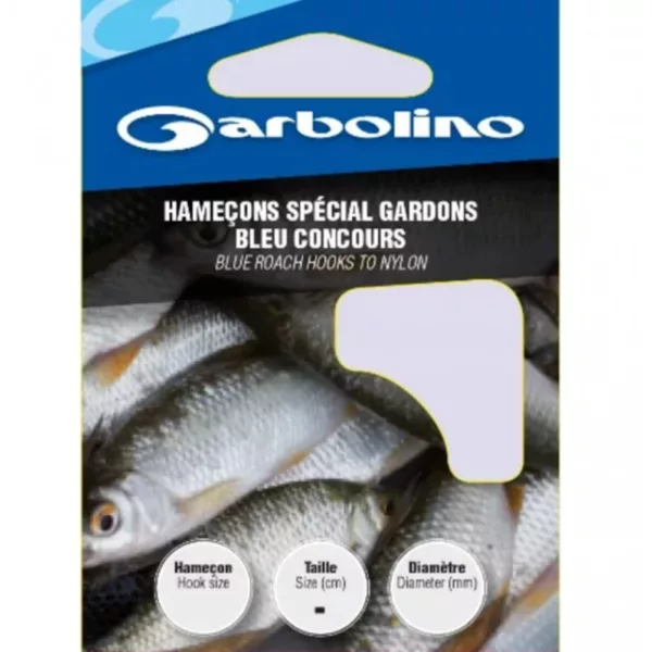 Garbolino Blue Roach Haken an Nylon 18 mit Plättchen, mit Widerhaken, Monofil vorgebundener Haken 10 Stück