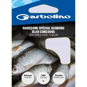   Garbolino Blue Roach Haken an Nylon 20 mit Plättchen, mit Widerhaken, Monofil vorgebundener Haken 10 Stück
