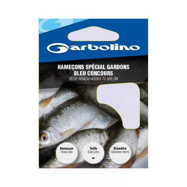 Garbolino Blue Roach Haken an Nylon 20 mit Plättchen, mit Widerhaken, Monofil vorgebundener Haken 10 Stück