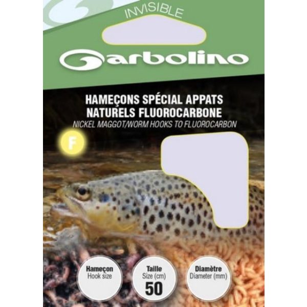 Garbolino Nickel Maden-/Wurmhaken an Fluorocarbon 10 mit Plättchen, mit Widerhaken, vorgebunden, 10 Stk.
