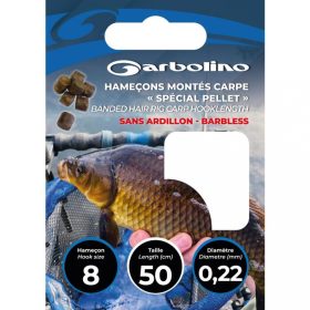   Garbolino Special Pellet Carp Hook To Nylon 0,22mm 50cm Größe 8, widerhakenloser monofiler vorgebundener Haken 10 Stk.
