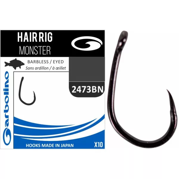 Garbolino Monster Hair Rig 2473BN 10 Karpfenhaken mit Öhr, widerhakenlos