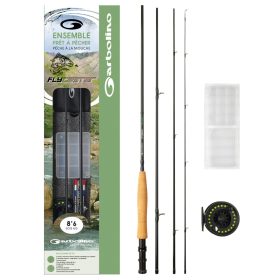   FLY COMBO 86 - #4/5 - ROD + REEL + FLY LINE + BOX + 6 FLIES + CONICAL RIG + LINE CUTTER + NYLON SPOOL Fliegenrute