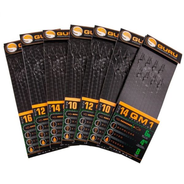 GURU QM1 STANDARD HAIR READY RIGS 4 Größe vorgebundener QM1 Haken 14 (0.19mm)