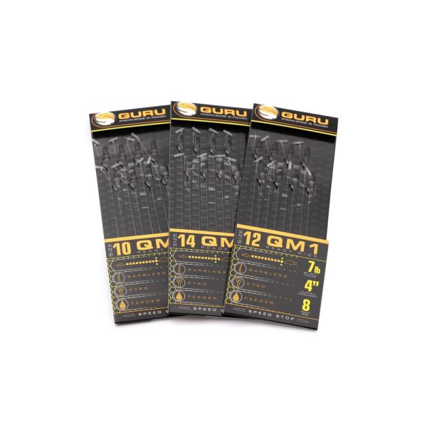 Guru QM1 Speed Stop 12 Ösen, widerhakenloser, vorgebundener Monofilhaken 8 Stk.