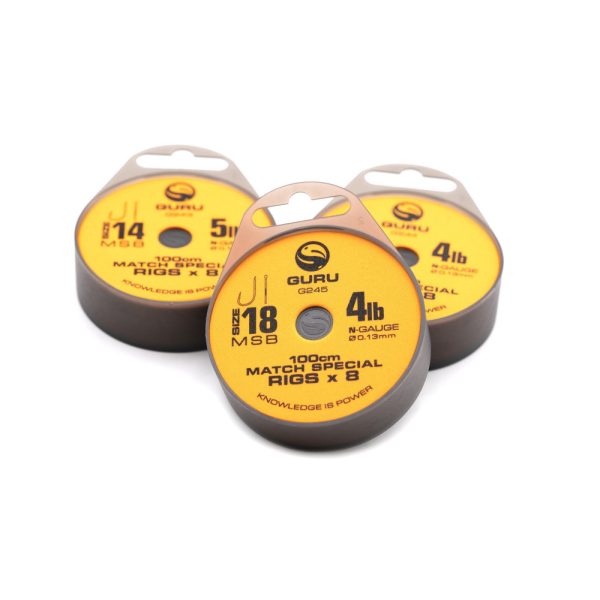 Guru Match Special Rig 18 Widerhaken, Plättchen, Monofil vorgebundener Haken 8 Stk.
