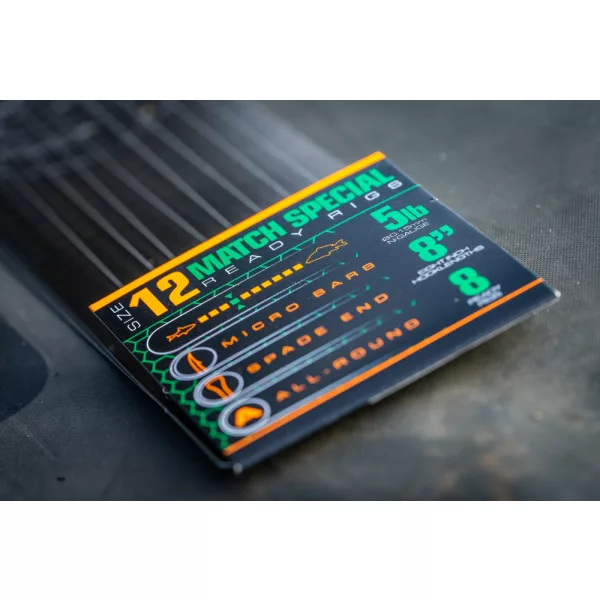 Guru Match Special Rig 12 Widerhaken, Plättchen, Monofil vorgebundener Haken 8 Stk.