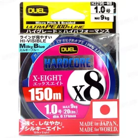   DUEL Hardcore X8 Silky Eight PE1,2 (Tragkraft 12kg) 150m 8-fädig geflochten Farbe Milky Blue Geflochtene Schnur