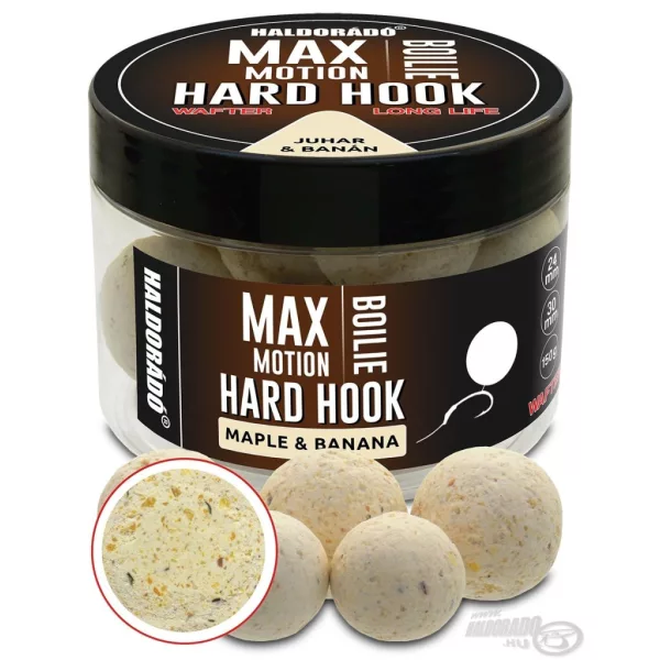 Haldorádó Max Motion Boilie Hard Hook Wafter 24, 30mm Ahorn-Banane Hakenköder Boilie 150gr