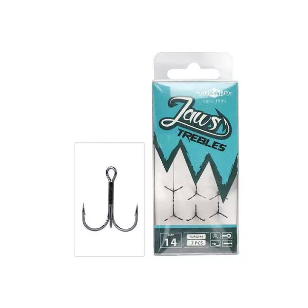 Mikado Jaws Drillingshaken 4 mit Öhr und Widerhaken Raubfischhaken 5Stk