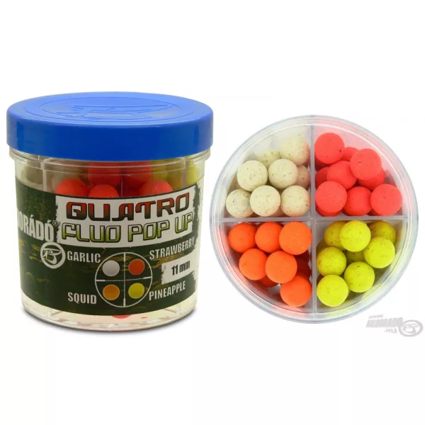 Haldorádó Quatro Fluo Pop Up Boilies 11 mm / 4 Geschmacksrichtungen in einer Box