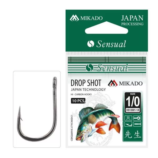 Mikado Sensual Drop Shot 3/0 Einzelhaken mit Öse und Widerhaken für Raubfische 10 Stück
