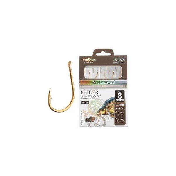 Mikado Sensual Feeder 4 goldener Plättchenhaken, mit Widerhaken, vorgebunden 10 Stk.