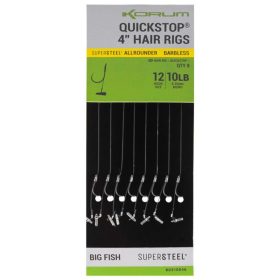   Korum Big Fish Hair Rigs W Quickstops 10cm Size 12 Monofil-Vorfachhaken mit Öhr, widerhakenlos