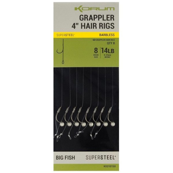 Korum Grappler Hair Rigs 4" 12 Widerhakenlose Monofil-Vorfachhaken mit Öhr