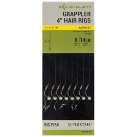   Korum Grappler Hair Rigs 4" 14 Widerhakenlose Monofil-Vorfachhaken mit Öhr 8 Stk.