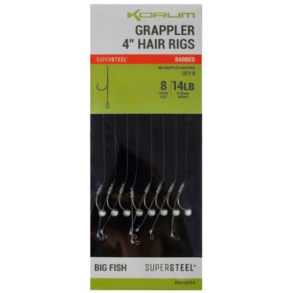Korum Grappler Hair Rigs 4" 12 Widerhaken Monofil-Vorfachhaken mit Öhr