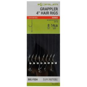   Korum Grappler Hair Rigs 4" 14 Widerhaken Monofil-Vorfachhaken mit Öhr 8 Stk.