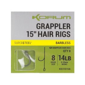   Korum Grappler Hair Rigs 38cm 8 Widerhakenlose Öhrhaken aus Monofil vorgebunden