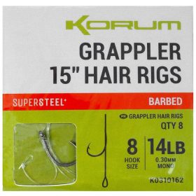   Korum Grappler Hair Rigs 38cm 10 Barbed Ösen Monofil Vorfachhaken