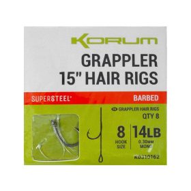   Korum Grappler Hair Rigs 38cm 14 Widerhakenhaken aus Monofil vorgebunden