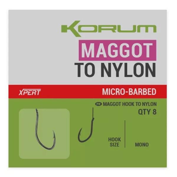 Korum Xpert Maggot Hooks To Nylon Monofil Vorgebundener Haken mit Widerhaken 12