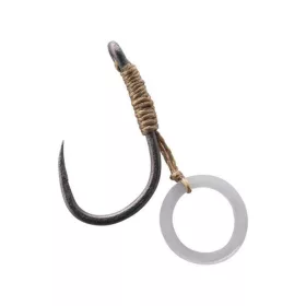   Korum Banded Hook Hairs 14 Widerhakenloser Boilie-Haken mit Öse und Pelletring 5 Stück