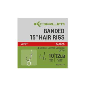   Korum Banded Hair Rigs 8 Barbed Widerhaken, Geöst Monofil Vorfachhaken 8 Stk.
