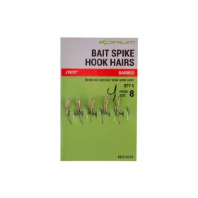   Korum Bait Spike Hook Hairs Barbed 8 Gebundener Haken mit Öse, Widerhaken und Köderspike 5 Stück