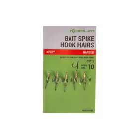   Korum Bait Spike Hook Hairs Barbed 10 Gebundener Haken mit Öse, Widerhaken und Köderspike 5 Stück