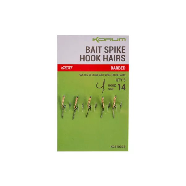 Korum Bait Spike Hook Hairs Barbed 14 Haken mit Öse und Widerhaken, Bait Spike, 5 Stk.