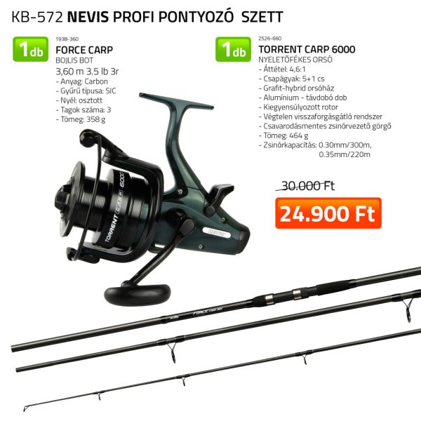 Nevis Force Carp 3,60m 3,5lb Karpfenrute + Torrent Carp 6000 Freilaufrolle Karpfen Angelset