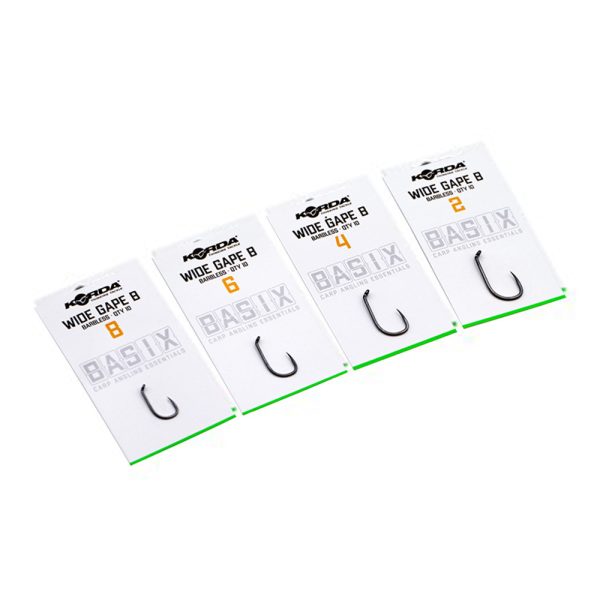 Korda Basix Wide Gape Barbless 2 Öhr, Widerhakenloser Haken 10 Stück