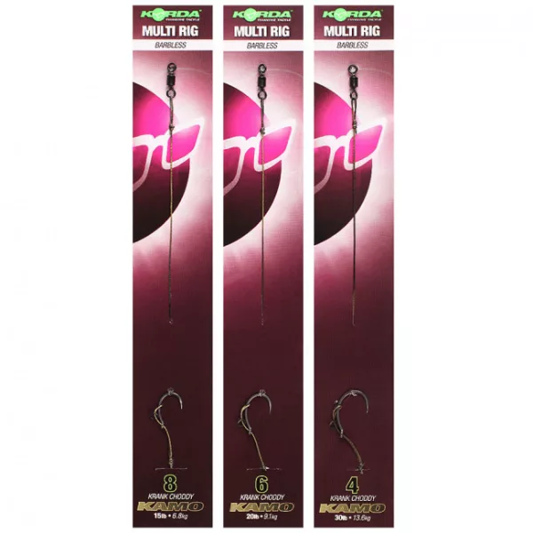 Korda Multi Rig size 4 Barbless Krank Choddy, Kamo 30lb - vorgebundener Karpfenhaken