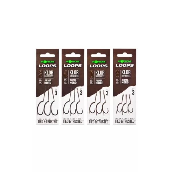 Korda Loop Rigs Klor 6B Mit Öse, mit Widerhaken 30lb Geflochtener vorgebundener Haken 3 Stk.