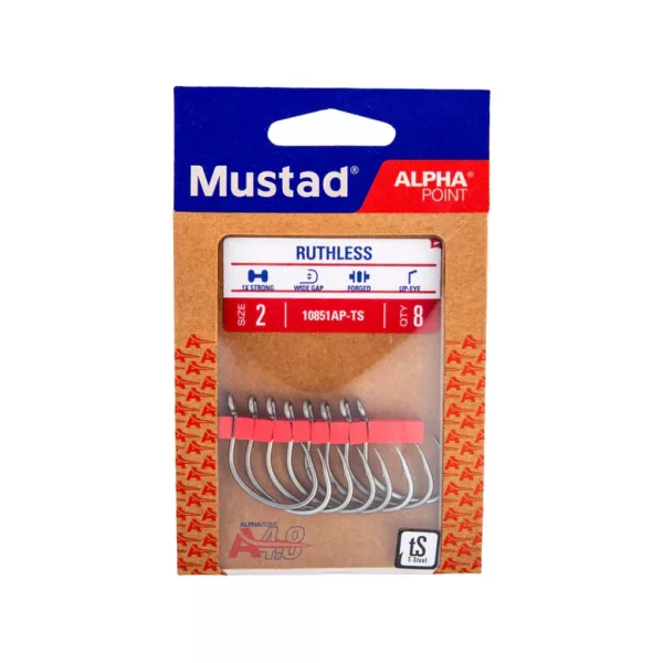 Mustad Ruthless Eyed 6/0 Öhrhaken, mit Widerhaken 5 Stk.